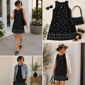 Max Studio Dress Womens S Black White Floral Sleeveless Shift Casual Summer